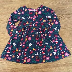 Mini Boden Christmas Print Long Sleeve Dress